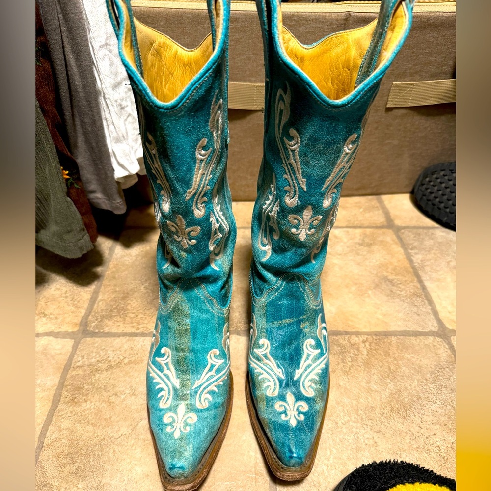 Turquoise corral cowgirl boots